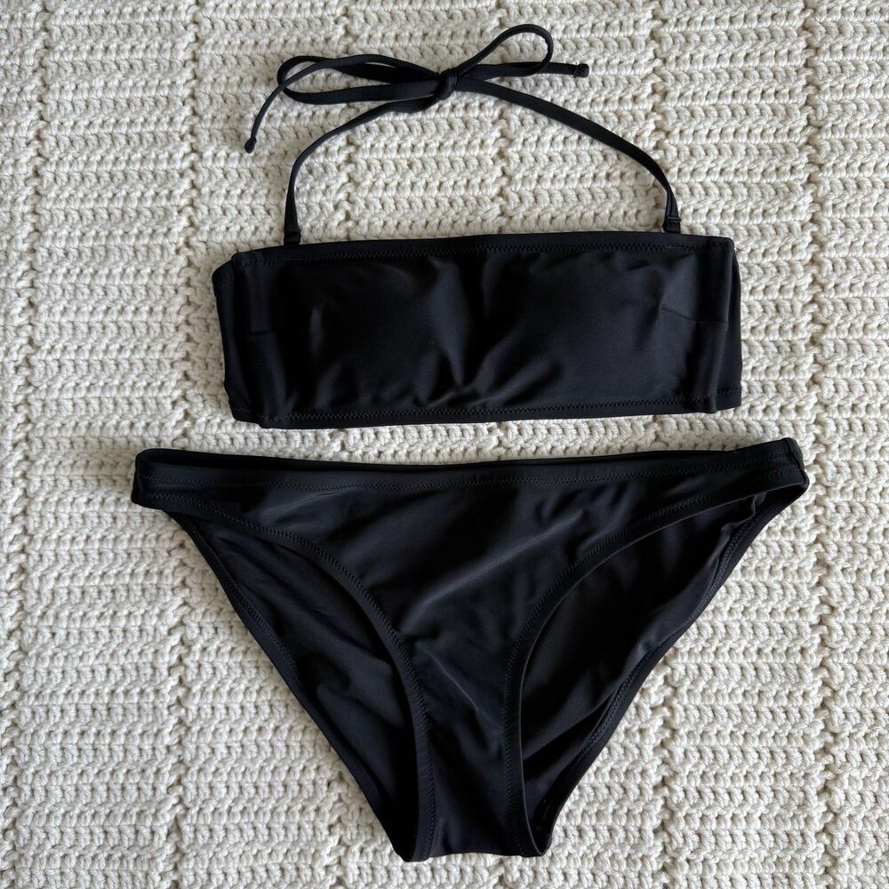 J. Crew Bandeau Bikini Swimsuit XS/S Set Black With Halter Swim XS Top S Bottom